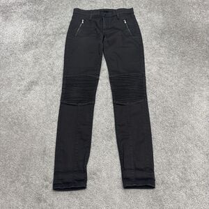 Hudson Stark Moto Pants Women 26 Black Skinny Ribbed Zipper Stretch Biker Casual